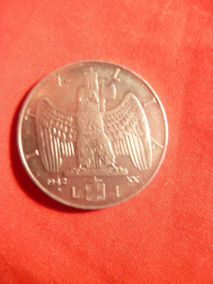 Moneda 1 Lira Italia 1942 -XX ,Victor Emanuel , otel , cal apr.NC - per. fascista foto