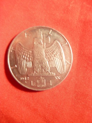 Moneda 1 Lira Italia 1942 -XX ,Victor Emanuel , otel , cal apr.NC - per. fascista foto