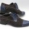 Pantofi barbati piele naturala (Intoarsa / Normala) casual-eleganti / Pantofi piele naturala Albastru cu Gri inchis Made in Romania