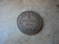 Lot 1. 5 francs / franci 1841 Louis Phillippe Franta, argint foto