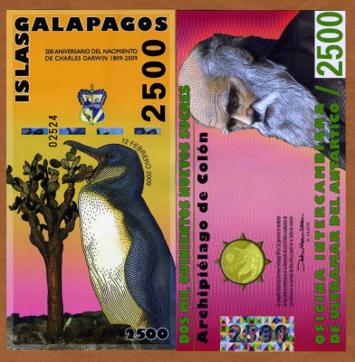 INSULELE GALAPAGOS █ bancnota █ 2500 Francs █ 2009 █ POLYMER █ UNC █ necirculata foto