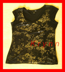 Bluza neagra cu auriu H&amp;amp;M, elastica subtire, marimea XS foto