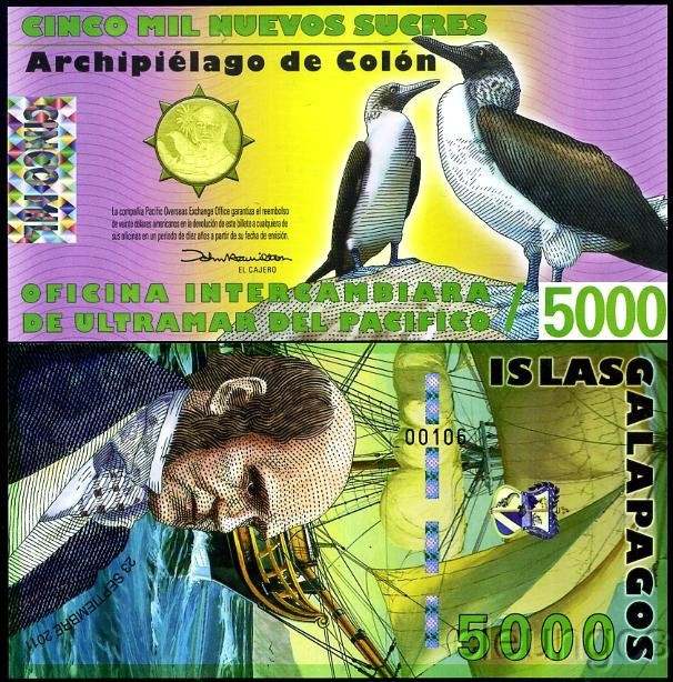 INSULELE GALAPAGOS █ bancnota █ 5000 Francs █ 2011 █ POLYMER █ UNC █ necirculata