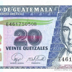 GUATEMALA █ bancnota █ 20 Quetzales █ 2007 █ P-112b █ UNC █ necirculata