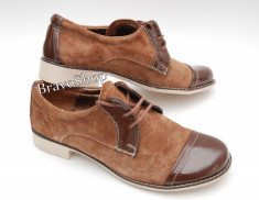 Pantofi dama piele naturala (Intoarsa) varf lacuit casual-eleganti / Pantofi piele intoarsa Maro cu Varf Lacuit Made in Romania foto