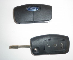 Carcasa pentru telecomanda adaptabila modelului auto Ford Focus, Fiesta, Mondeo, C-MAX, S-MAX, Galaxy cu 3 butoane si lamela tip briceag foto