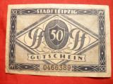 Bancnota Notgeld 50 Pf. Leipzig 1920 , Germania , locale