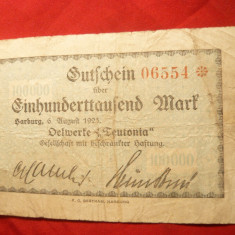 Bancnota Notgeld 100 000 M Warburg 1923 , Germania , locale