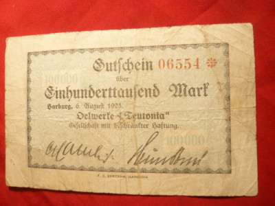 Bancnota Notgeld 100 000 M Warburg 1923 , Germania , locale foto