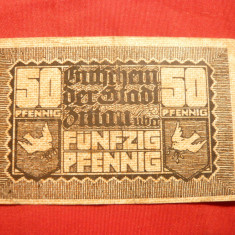 Bancnota Notgeld 50 Pf. Zittau 1919 , Germania , locale