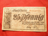 Bancnota Notgeld 25 Pf. Nordhaufen 1919 , Germania , locale