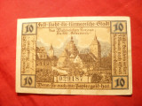 Bancnota Notgeld 10 Pf. Zorau 1921 , Germania locale, cu emblema