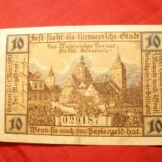Bancnota Notgeld 10 Pf. Zorau 1921 , Germania locale, cu emblema