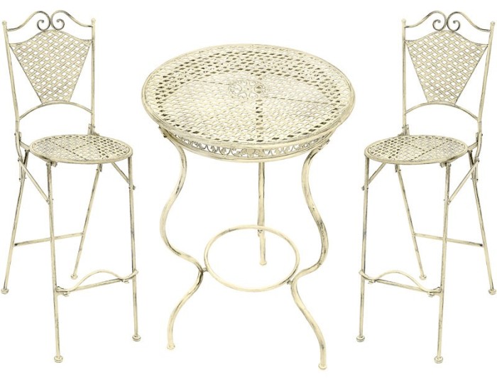 SET ALB DE BAR CU MASA SI DOUA SCAUNE DIN FIER FORJAT ANTIK WHITE SET ALB DE BAR CU MASA SI DOUA SCAUNE DIN FIER FORJAT ANTIK WHITE