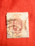 Timbru 9 Pence albastru si purpuriu1902 ,Eduard VII ,Anglia , stamp.