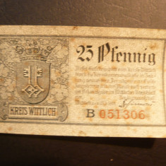 Bancnota notgeld Wittlich Germania 1919 , 25 Pf