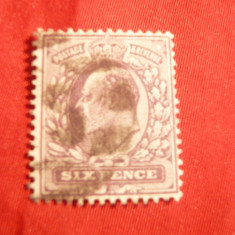 Timbru 6 Pence violet 1902 ,Eduard VII ,Anglia , stamp.