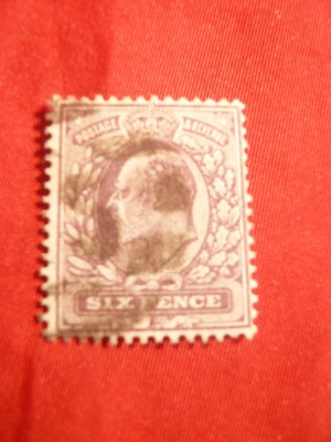 Timbru 6 Pence violet 1902 ,Eduard VII ,Anglia , stamp. foto
