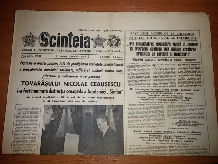 scanteia 5 februarie 1983-ceausescu a primit distinctia omagiala a academiei