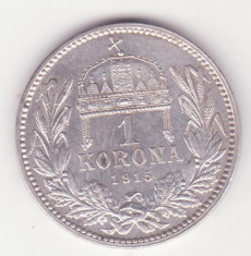 (9) MONEDA DIN ARGINT UNGARIA - 1 KORONA 1915, 5 GRAME, PURITATE 835 foto