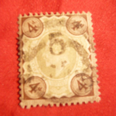 Timbru 4 Pence brun-violet si verde1902 ,Eduard VII ,Anglia , stamp.