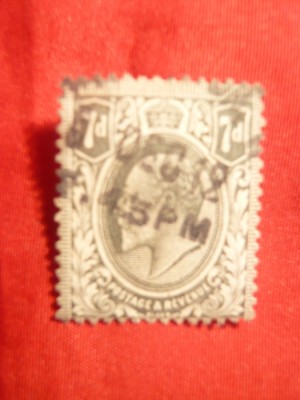 Timbru 7 Pence gri 1910 ,Eduard VII ,Anglia , stamp. foto