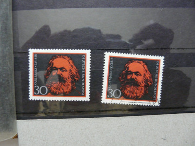 Germania 1968 - aniversare Karl Marx - 2 timbre nestampilat + stampilat foto