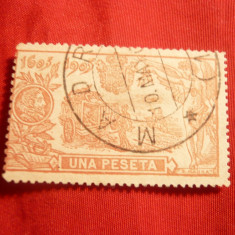 Timbru 1 Pesetas carmin 1905- 500 Ani Don Quijote Spania ,stamp.