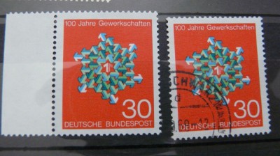 germania 1967- aniversarea 100 ani de sindicat - timbru stampilat + nestampilat foto