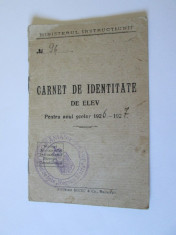 RAR! CARNET DE IDENTITATE DE ELEV DIN 1926-1927 CU STAMPILE ALE LICEULUI DE FETE REGINA MARIA DIN CHISINAU foto