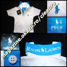 TRICOU firma brand POLO by RALPH LAUREN COPII VARSTA 14-15 ANI ALB cu TURCOAZ BUMBAC 100% TRICOURI BAIETI ADOLESCENTI COLECTIE NOUA foto
