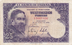 SPANIA 25 pesetas 1954 F+!!! foto