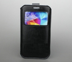Husa pouch S-VIEW tip saculet + folie protectie ecran pentru Samsung Galaxy S5 i9600 G900 piele ecologica, culoare: NEGRU foto