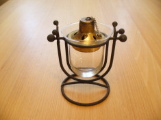 Inedita candela din sticla si fier forjat cu spirtiera din alama,adusa din Germania foto