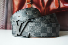 LOUIS VUITTON Curea Piele Naturala Model Damier Graphite Accesoriu Fashion Made in France foto