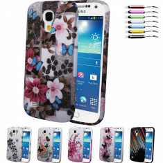 Husa Gel Silicon+Folie Protectie Ecran+Stylus- Beauty Patterned-Blue Butterfly-Samsung I9195 Galaxy S4 Mini / Galaxy S4 Mini Dual SIM I9192 foto