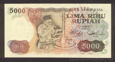 INDONEZIA █ bancnota █ 5000 Rupiah █ 1980 █ P-120 █ UNC █ necirculata foto