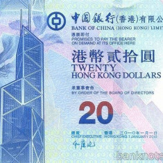 HONG KONG █ bancnota █ 20 Dollars █ 2010 █ P-341 █ BOC █ UNC █ necirculata