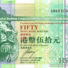 HONG KONG █ bancnota █ 50 Dollars █ 2008 █ P-208e █ HSBC █ UNC █ necirculata