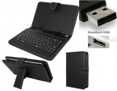 Husa tableta cu tastatura cu mufa USB reglabila de 10 inch din piele ecologica compatibil Android si Windows - COD 33 foto