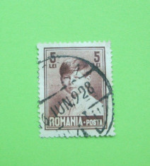 ROMANIA 5 LEI 1928 / REGELE MIHAI COPIL / STAMPILA 6 IUNIE 1928 foto
