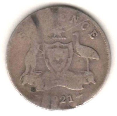 SV * Australia 6 PENCE 1921 * ARGINT * Regele George V foto