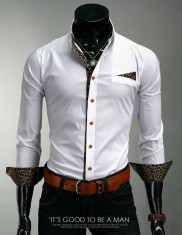 CAMASA ELEGANTA BARBATI SLIM FIT MANECA LUNGA IMPRIMEU LEOPARD XS, S, M, L, XL REDUCERE DE SEZON (Alb, Negru) COD 251 foto