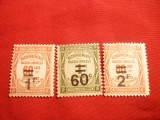 Set 3 Timbre Postale Taxe 60 C verde ,1Fr rosu si 2 Fr 1917 Franta ,nestamp. ,sarniera