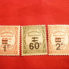 Set 3 Timbre Postale Taxe 60 C verde ,1Fr rosu si 2 Fr 1917 Franta ,nestamp. ,sarniera
