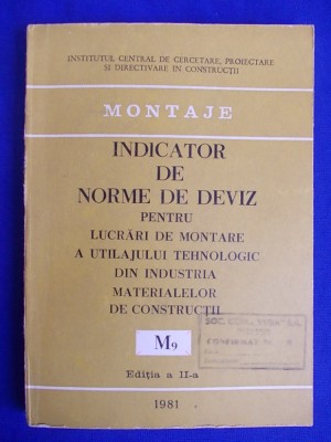 INDICATOR NORME DEVIZ MONTARE INDUSTRIA MATERIALELOR DE CONSTRUCTII (M9),1981 * foto