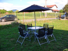 SET MASA PLUS 6 SCAUNE GRADINA SI UMBRELA foto