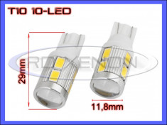 BEC AUTO LED LEDURI POZITIE T10 (W5W) - 10 SMD 5730 - GAMA PREMIUM - POZITII, PLAFONIERA, NUMAR, SEMNAL - CULOARE ALB XENON 5000K foto