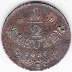 Austria,Ungaria,1/2 kreuzer 1816 B monetaria Kormoczbanya-Kremnitz,DE COLECTIE,luciu de monetarie foto