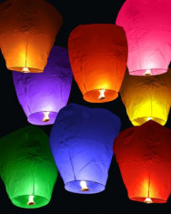 Lampioane zburatoare sky lantern 10 buc/set, culori alb, galben, roz, orange, mov,bleo, rosu, vernil foto